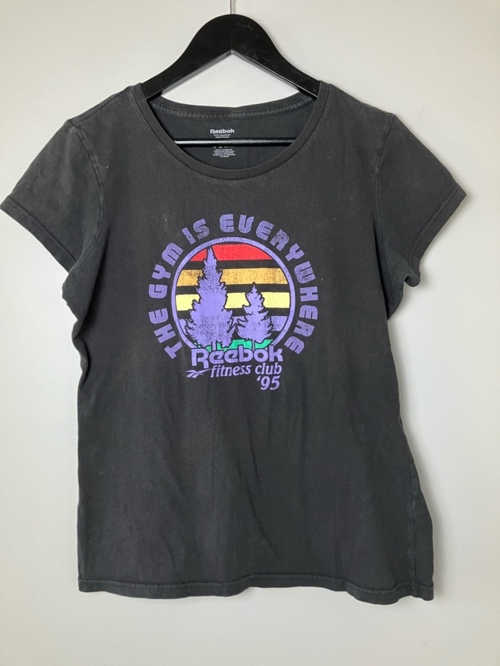 Reebok Vintage Black Short-Sleeve Graphic Fitness Club '95 Fitted Tee Size XL